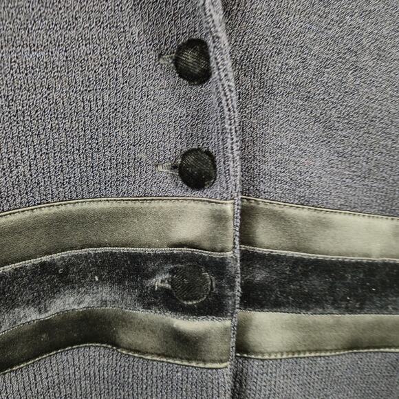 St. John Evening Knit Blazer Black Size 12 Leather Velvet Trim - Picture 4 of 7